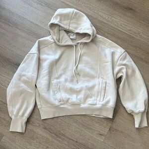 Offline Cream Cropped Hoodie with Drawstring